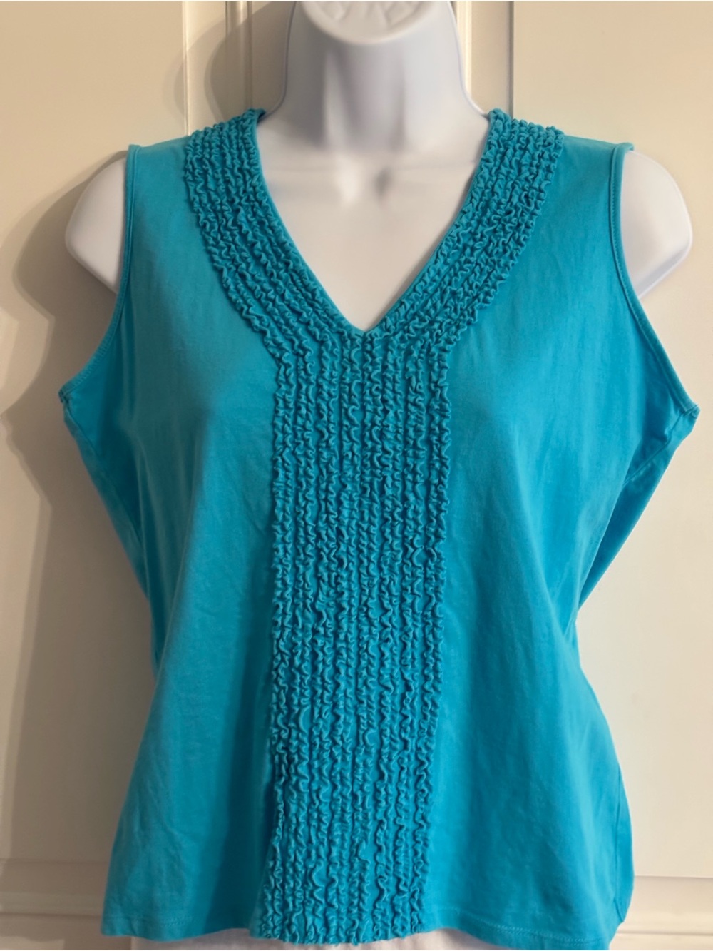 Talbots Turquoise V-Neck Ruffled Front Tank